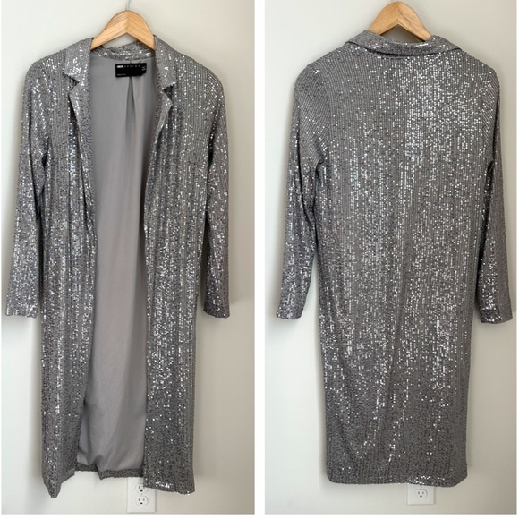 Zara Tops - Zara Silver Sequin Duster Size 2